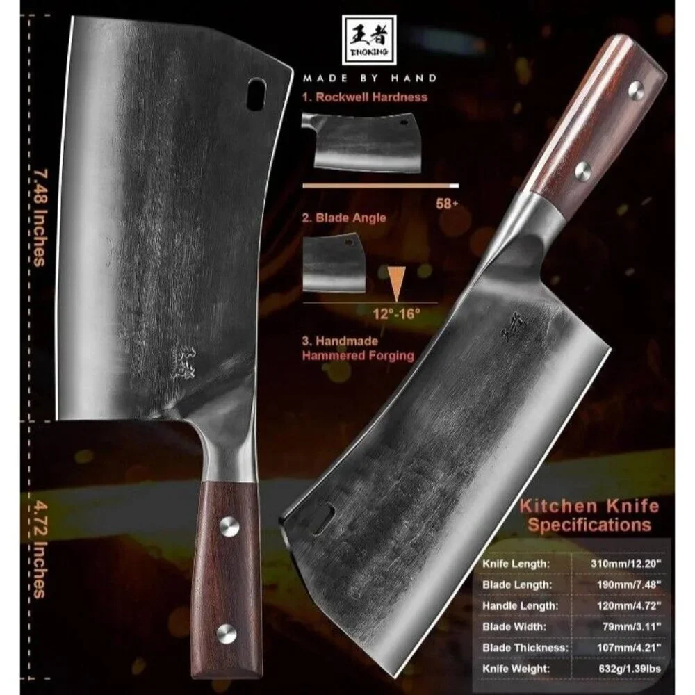ENOKING Cleaver Knife, 7.5 Inch Hand Forged Meat Cleaver